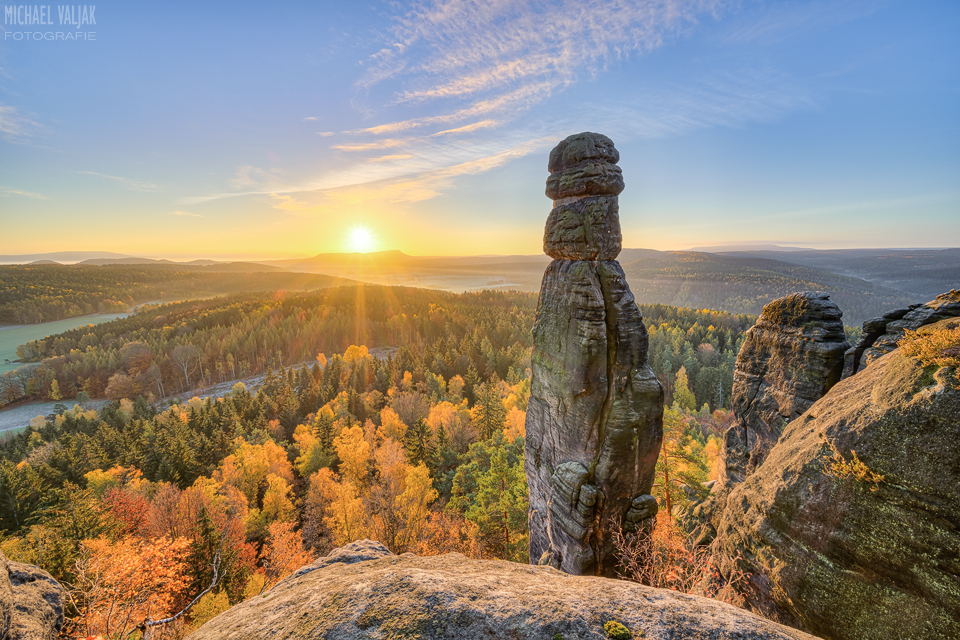 Podzimní putování Saským Švýcarskem na stolové hory Pfaffenstein, Gohrisch, Papststein a Kleinhennersdorfer Stein